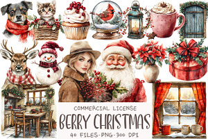 Cozy Berry Christmas Clipart, an Illustration by OK Design