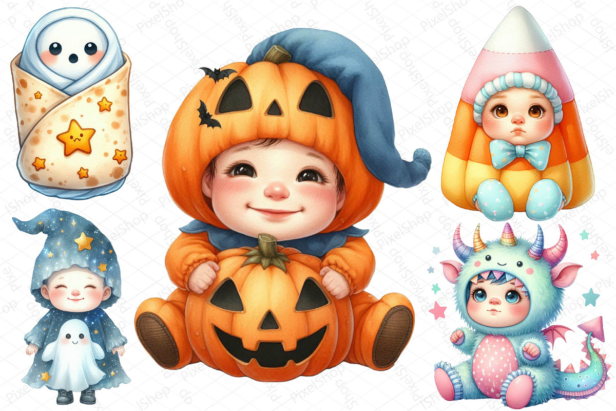 Halloween Baby Costume Clipart, an Illustration by DreamPrint404 (Photo 2 of 4)