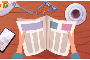 Newspaper in hands. man holding, a Person Illustration by Onyx