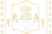 Carousel Horses Green Watercolor, an Illustration by LABFcreations (Thumbnail 1 of 4)