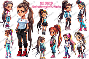 Cute Ponytail Girls Clipart