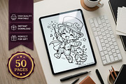 Cute Wizard Coloring Book Pages Vol2, a Seasonal Illustration by ikarifq shop (Thumbnail 1 of 5)