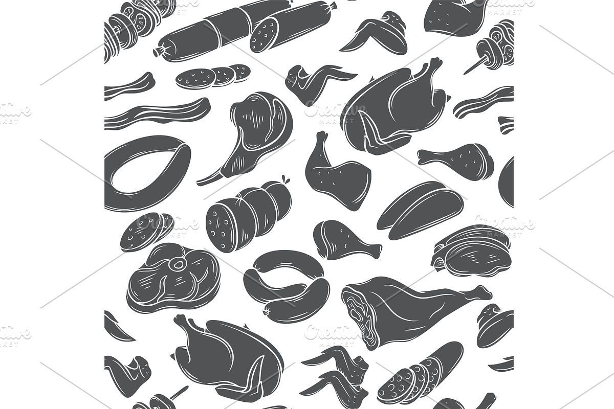 Meat products seamless pattern, a Texture Illustration by VictoriaSergeeva
