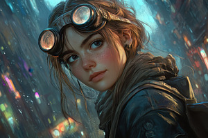 Character with goggles explores a vi, a Photo by Pavel_design