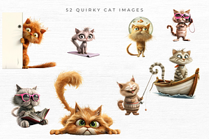 Quirky Cat Clipart, Vol 1, 52 PNG