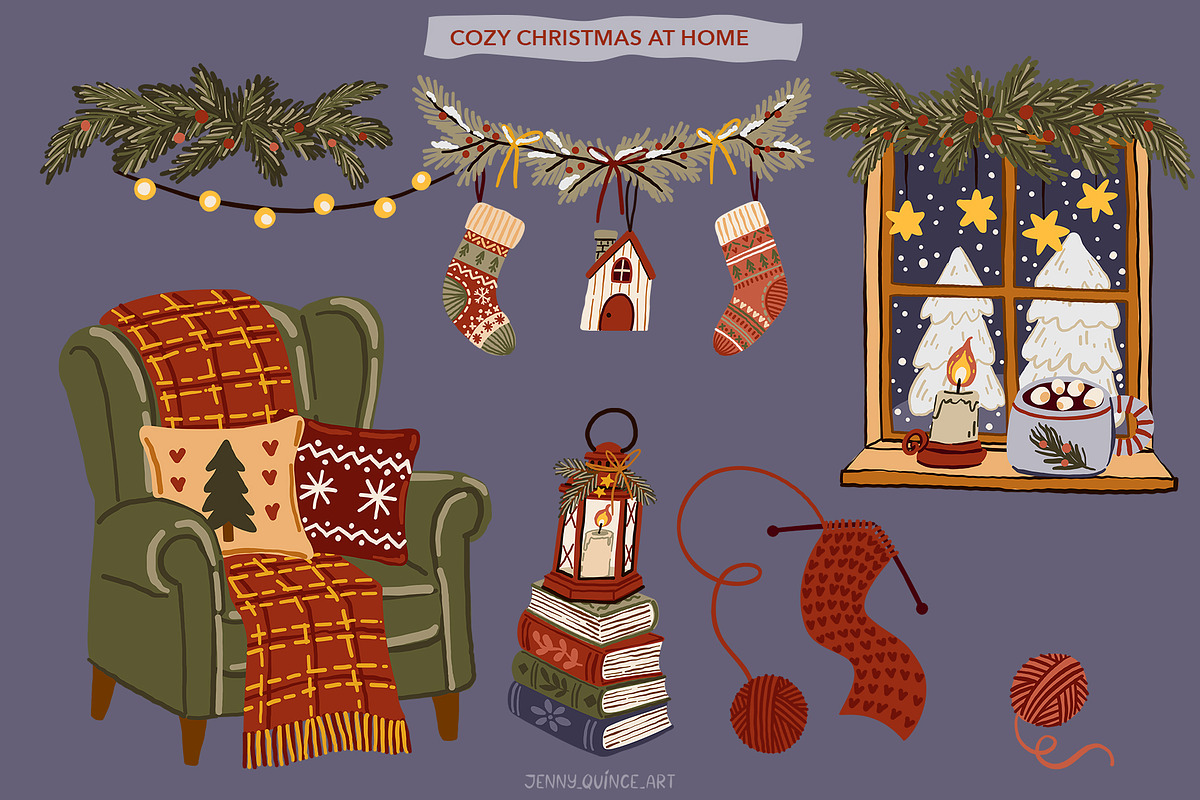 Cozy Christmas – Vector Clipart, a Seasonal Illustration by Jenny Quince (Photo 5 of 19)