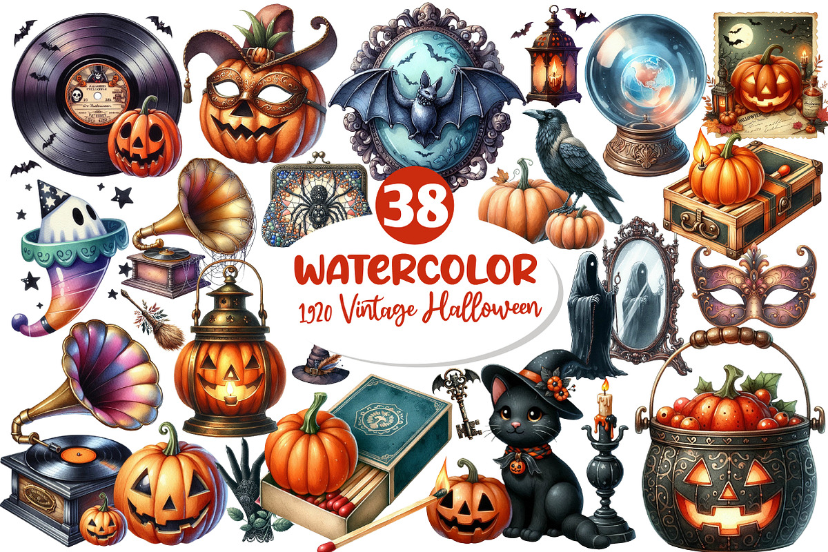 1920 Vintage Halloween Clipart, an Illustration by Dream Creation (Photo 1 of 7)