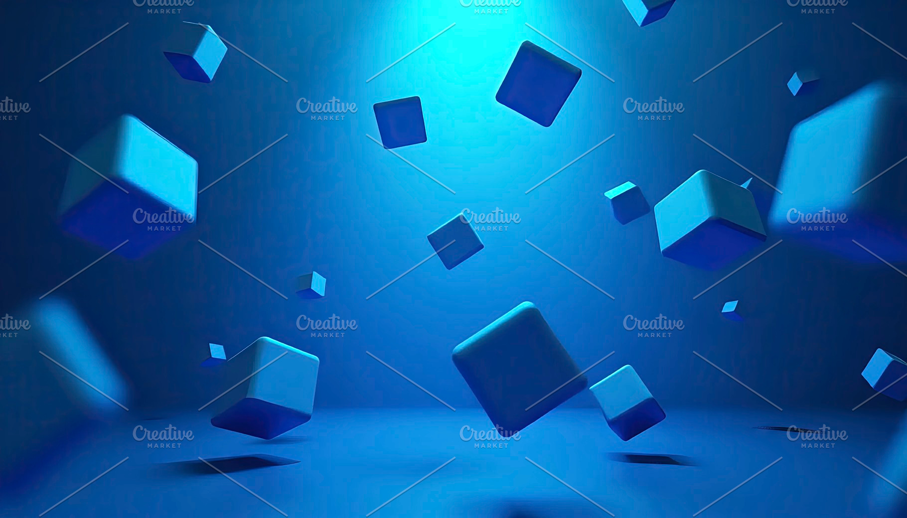 Abstract Floating 3D Cubes In Blue S, a Photo by LOGOCREATIVE
