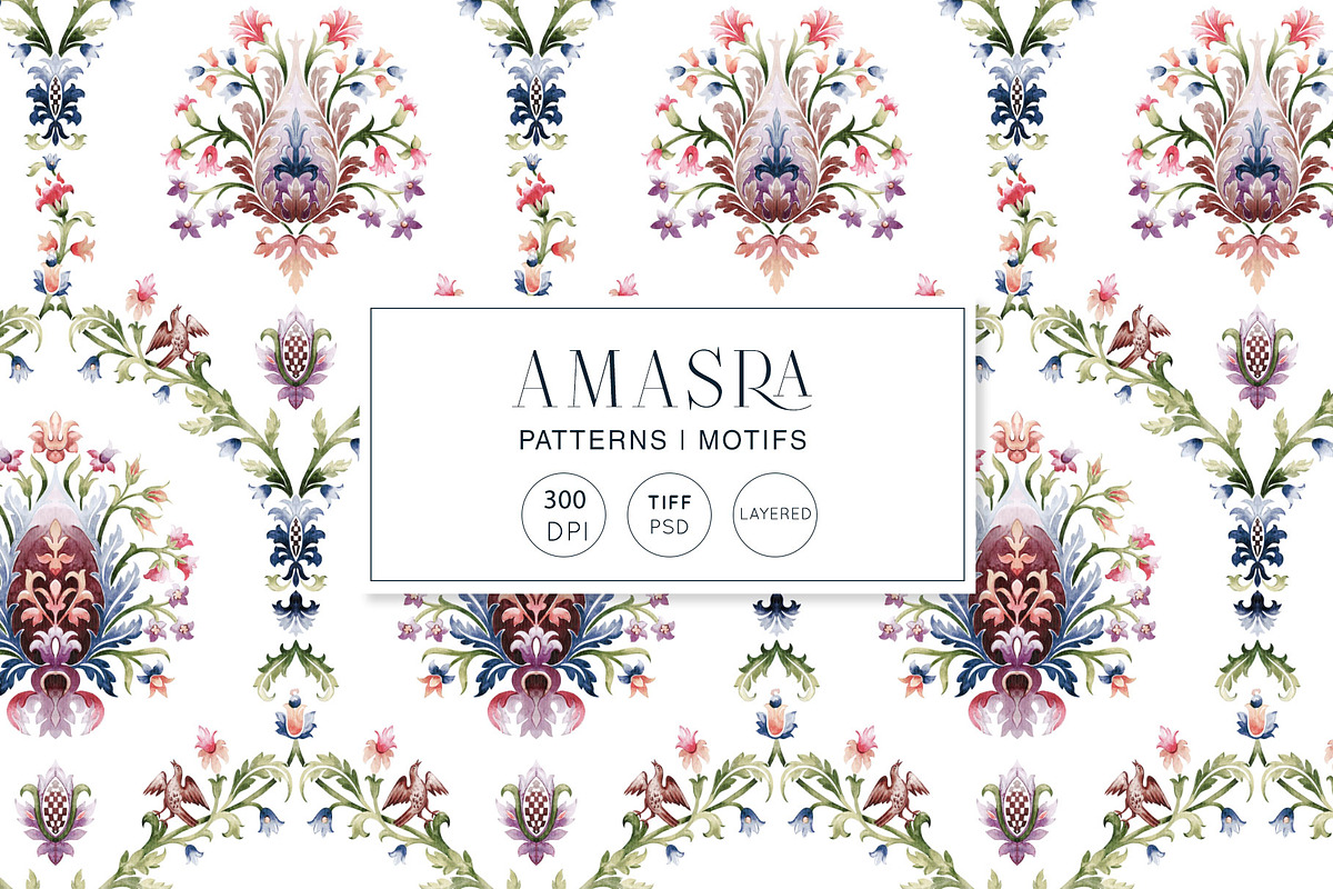 Amasra, Indian damask Print Patterns, a Pattern Graphic by Pink Linen
