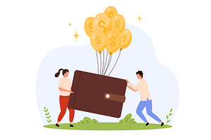 Struggling Inflated Wallet Balloons, a Finance Illustration by Flashvector