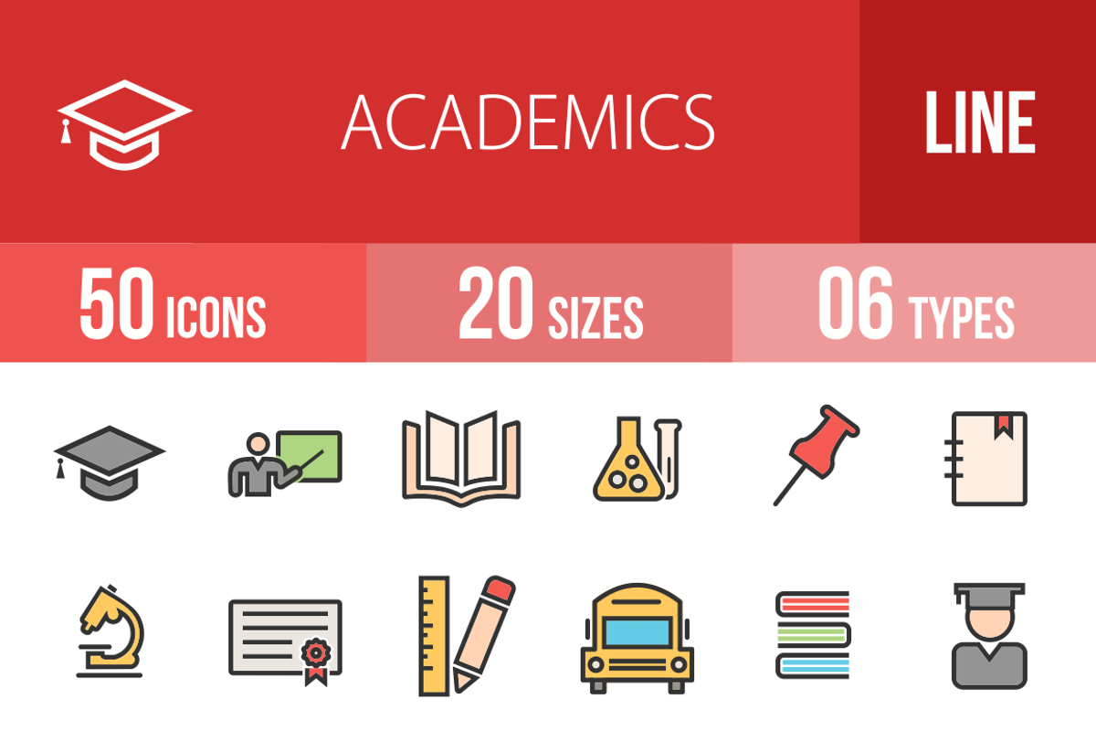 50 Academics Line Filled Icons, an Outline Icon by IconBunny (Photo 1 of 3)