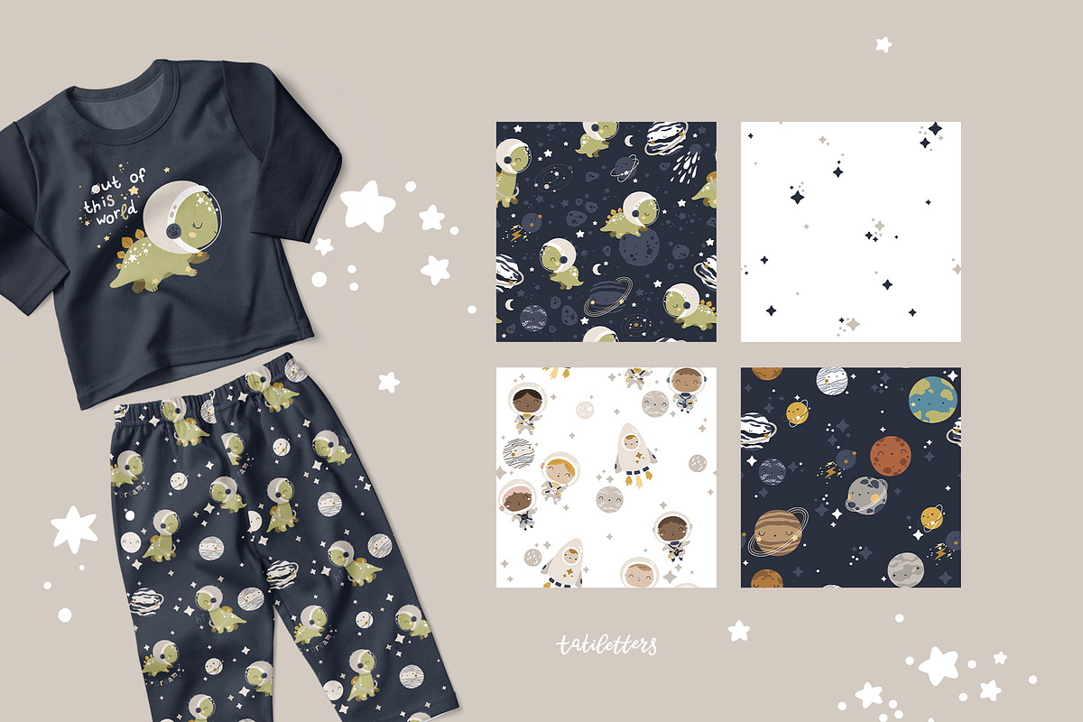 Space time Kids patterns, a Pattern Graphic by tatiletters (Photo 8 of 14)