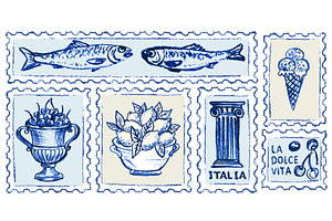 Hand drawn Amalfi coast postage