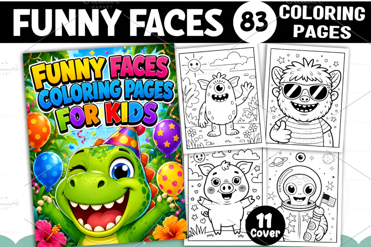 Funny Faces Coloring Pages for Kids, a Decorative Illustration by Design Station (Photo 1 of 3)