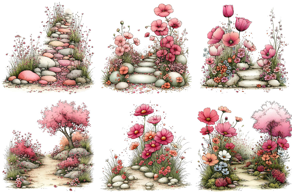 Spring Flowers Pathway Clipart, an Illustration by DreamPrint404 (Photo 5 of 7)