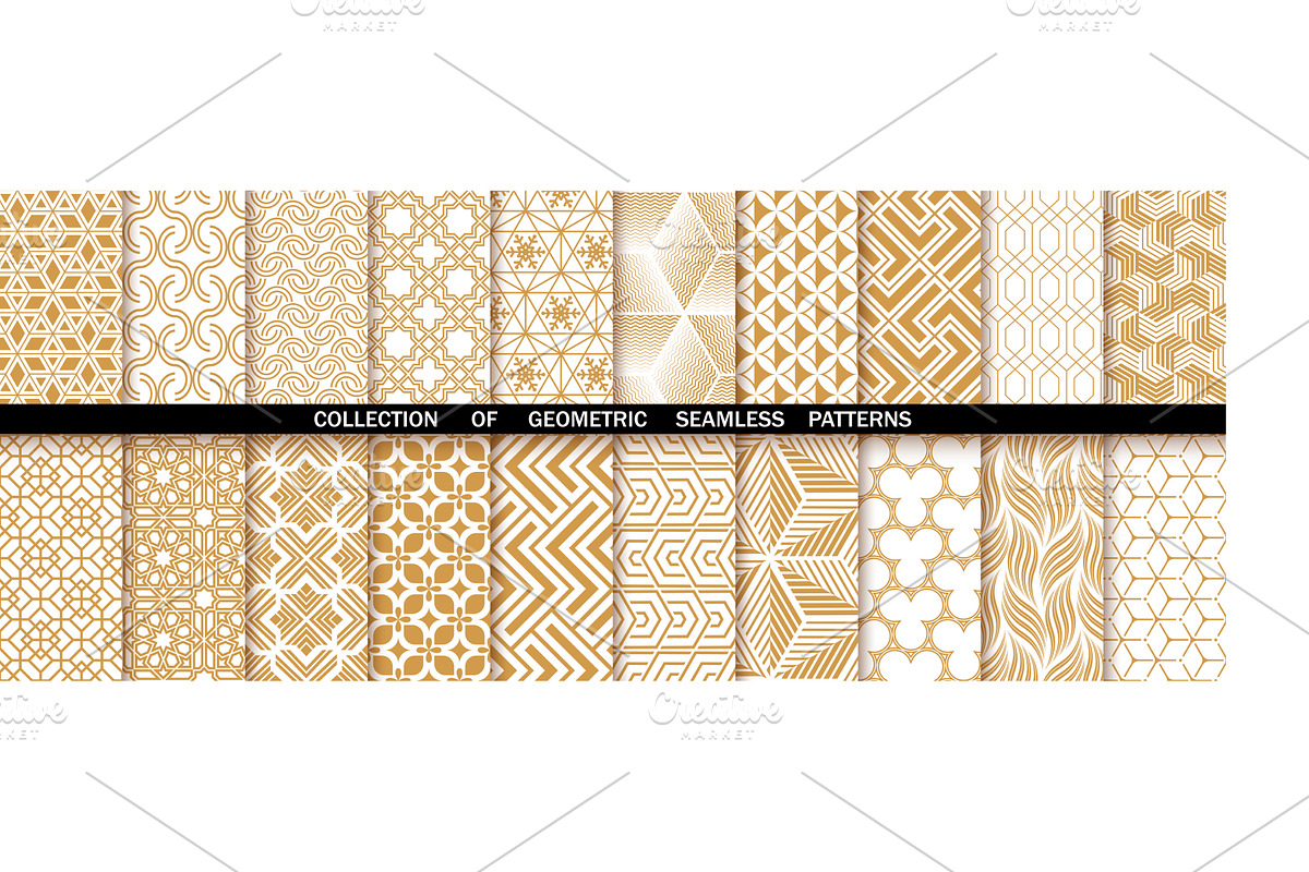 Geometric set of seamless gold and, a Pattern Graphic by RODINA
