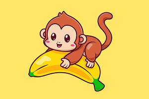 Cute Monkey Flying With Banana, an Animal Illustration by Catalyst Labs