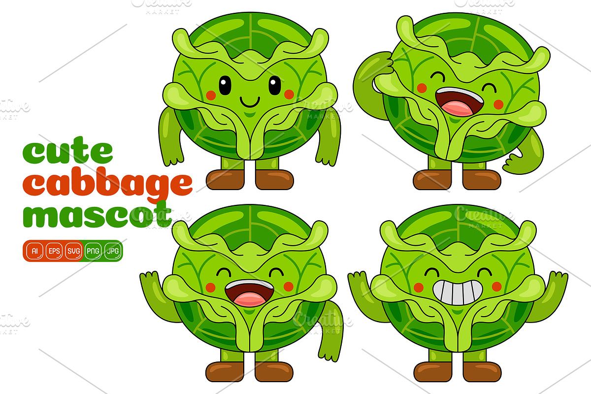 Cabbage Mascot Cartoon Vector Pack, an Illustration by MEDZ (Photo 4 of 5)