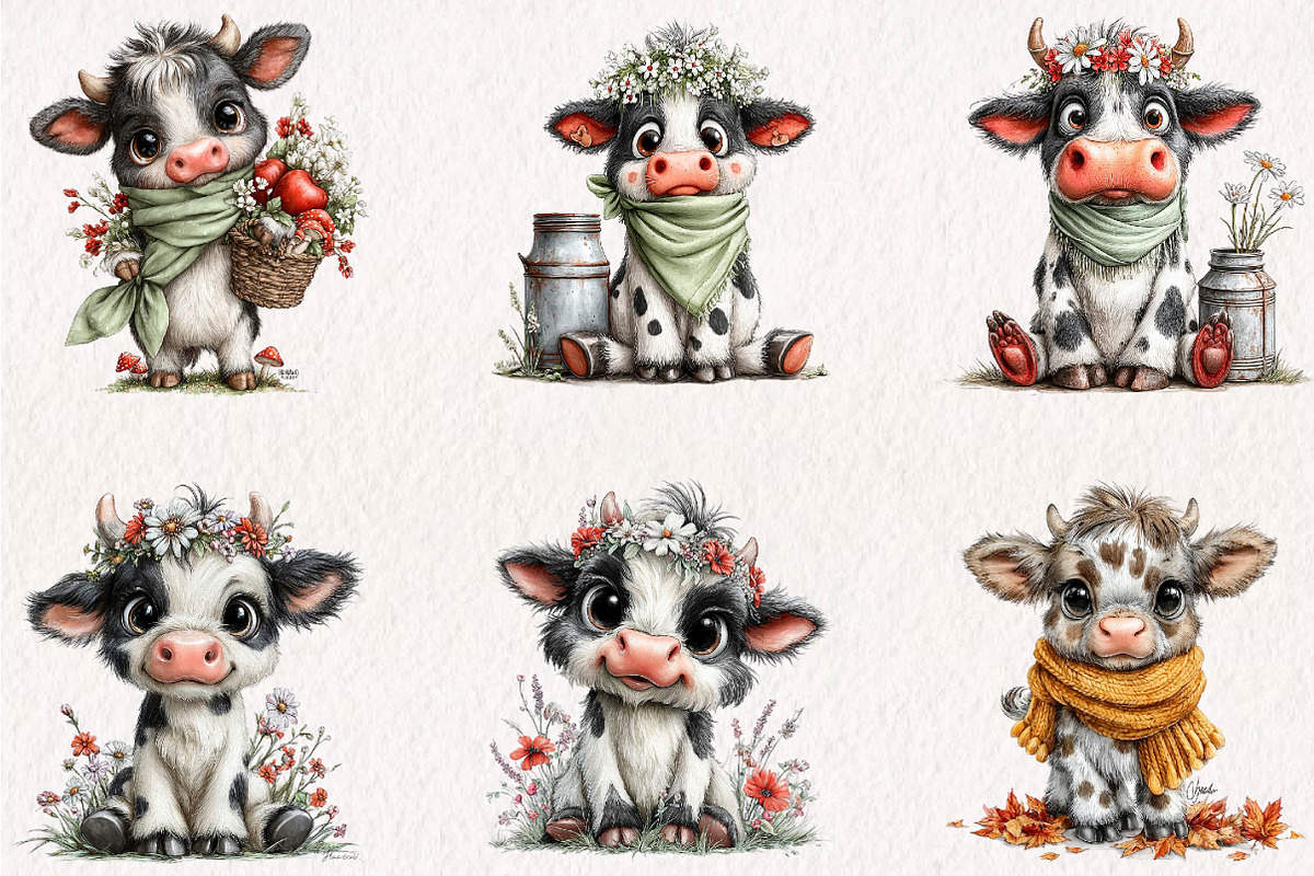 Quirky Cow Clipart PNG Whimsical, a Seasonal Illustration by CreationArt (Photo 3 of 7)
