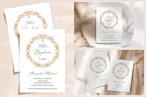 Baptism Invite Card Template Wreath