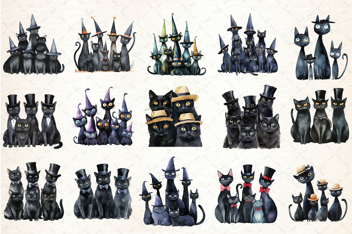 Quirky Black Halloween Cats Clipart, an Illustration by Rose Art (Photo 3 of 4)