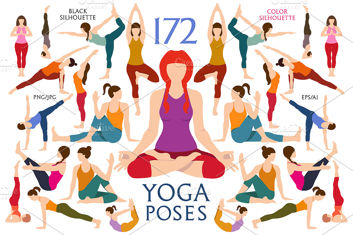 Yoga Silhouettes Pose. Exercises Set, a Healthcare Illustration by sundrameda (Photo 1 of 5)