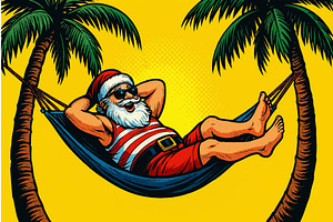 Santa Claus Relaxing on Tropical, an Illustration by AlexArt