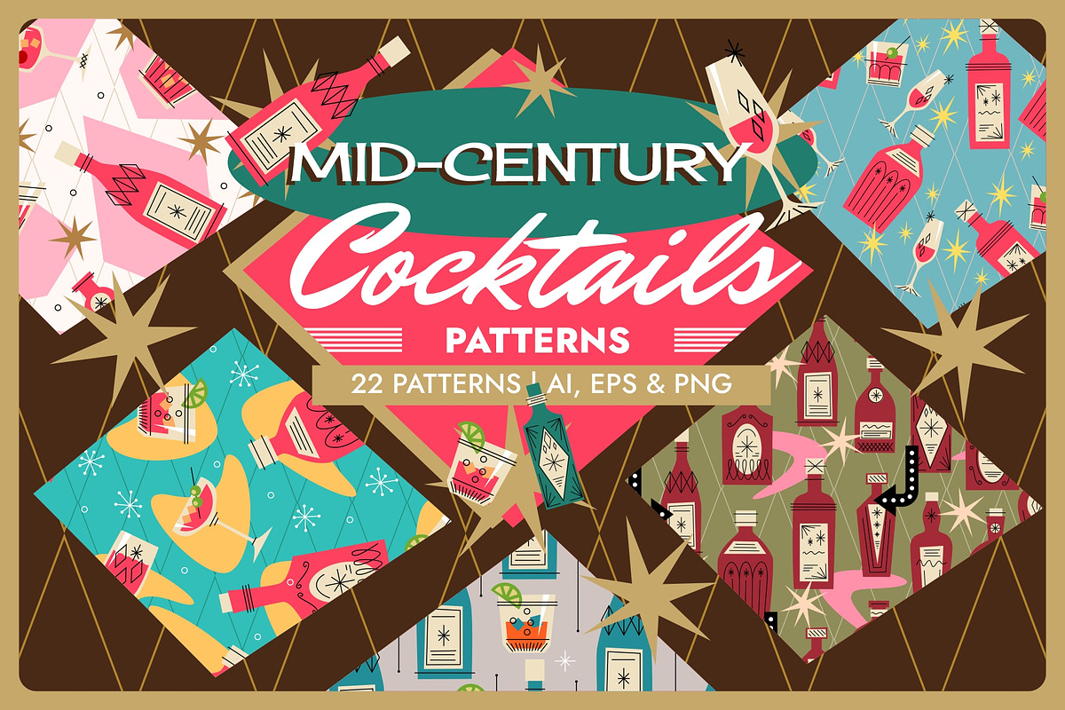 Mid-Century Cocktail Patterns, a Pattern Graphic by Firowerk (Photo 1 of 4)