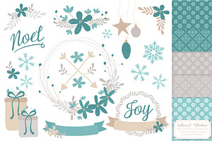 Vintage Blue Christmas Clipart, an Illustration by Amanda Ilkov