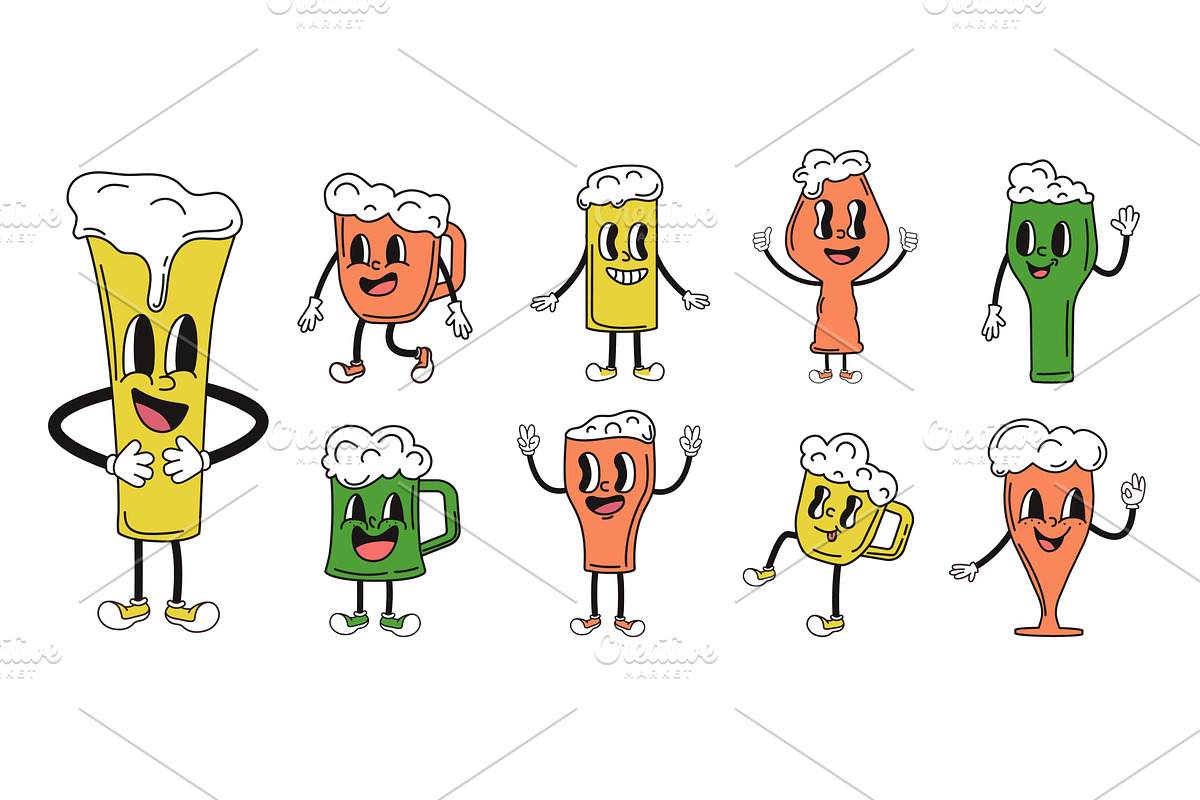 Beer groovy characters. Positive, a Food Illustration by LadadikArt