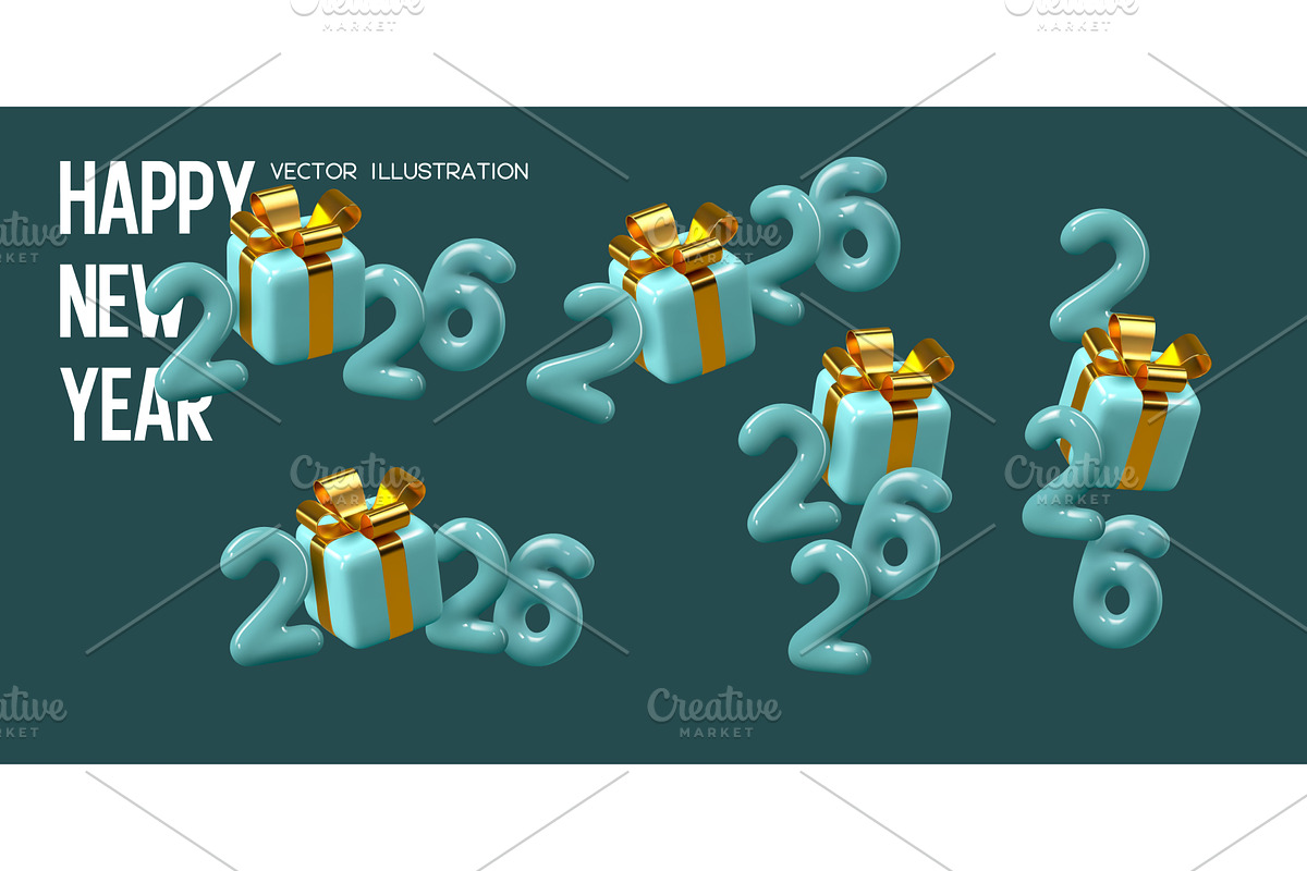 Set of 2026 New Year numbers with, an Object Illustration by Liudmyla Matviiets