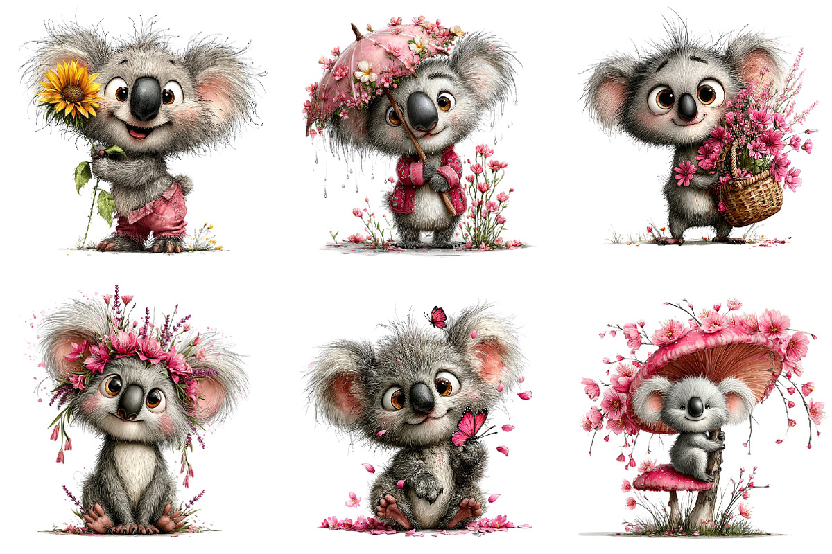 Whimsical Spring Koala Clipart, an Illustration by Dream Creation (Photo 3 of 8)