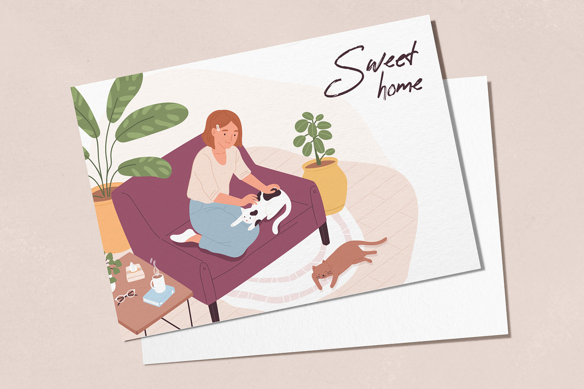 Woman relax at home with pets, a Person Illustration by Good Studio (Photo 3 of 3)