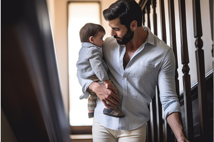 shot of a young father holding his, a Person Illustration by Sergey Kotenev