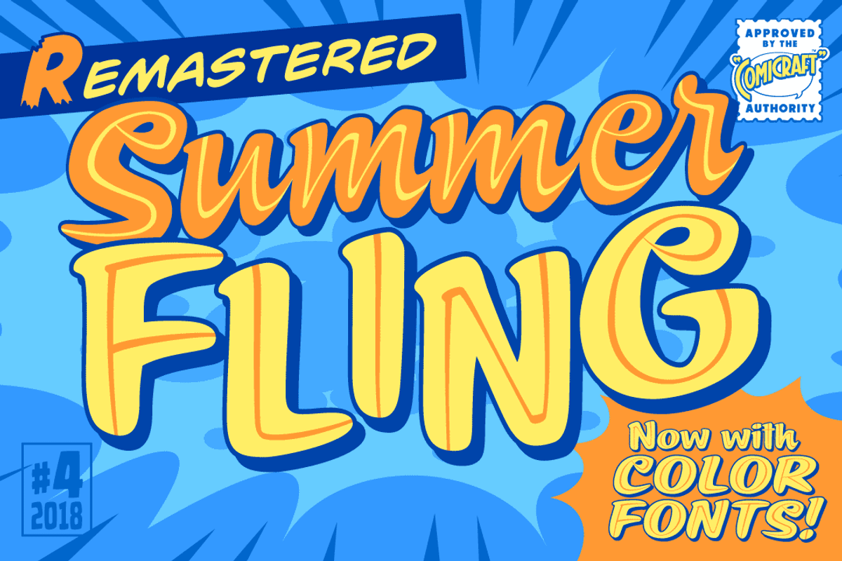 Summer Fling - brush signage font, a Script Font by Comicraft Fonts (Photo 1 of 6)