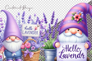 Watercolor Lavender Gnomes Clipart