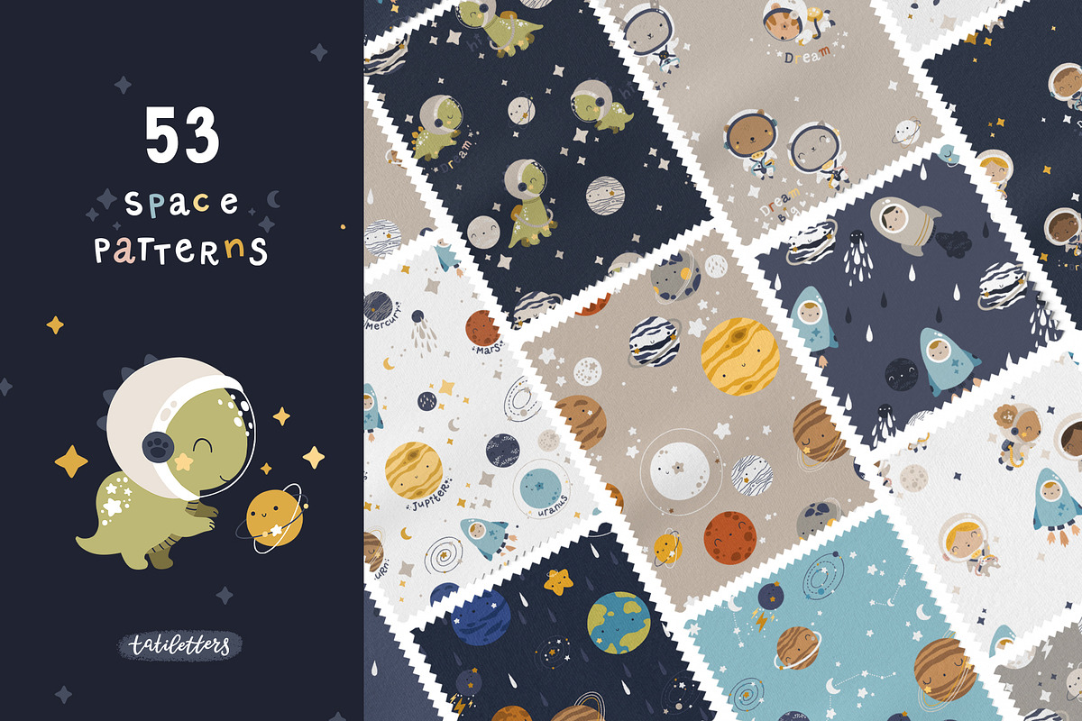 Space time Kids patterns, a Pattern Graphic by tatiletters (Photo 1 of 14)