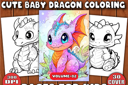 Cute Baby Dragon Coloring Pages -V2, an Animal Illustration by BrandlyTemplate