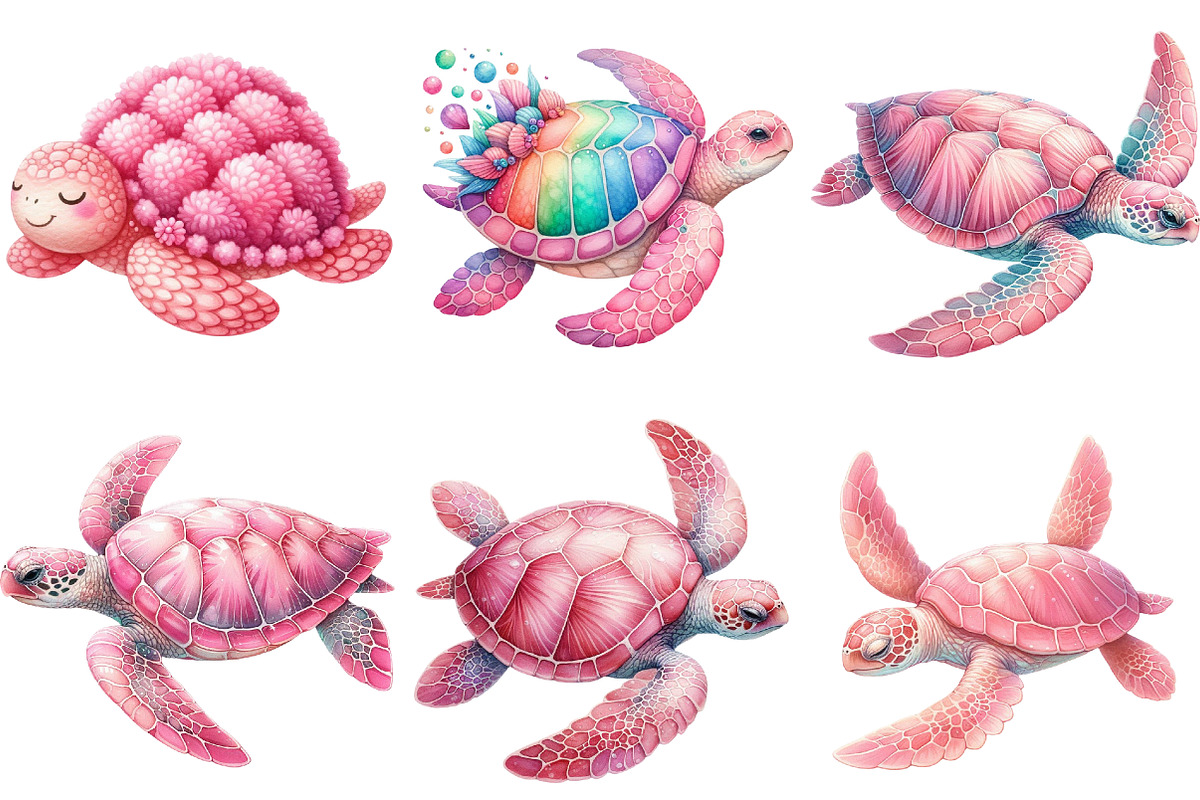 Pink Sea Turtle Clipart PNG, an Illustration by Watercolor design (Photo 3 of 4)