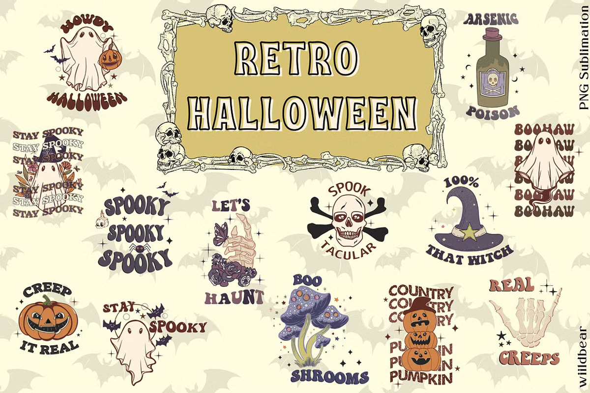 Retro Halloween Sublimation Bundle, a Decorative Illustration by ClipArtTime (Photo 2 of 5)