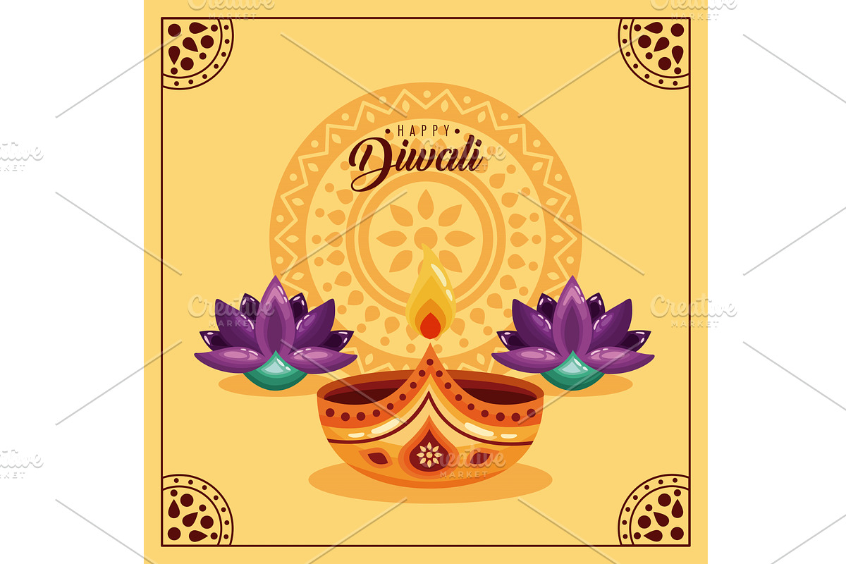 happy diwali lettering, an Illustration by studiogstock