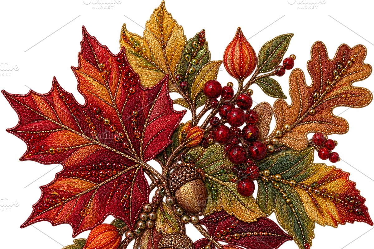 Beaded Autumn Leaves PNG, an Object Graphic by The Edit (Photo 1 of 3)