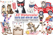 watercolor Cute Cat 4th of july, an Illustration by DreamCafeArt (Thumbnail 1 of 5)