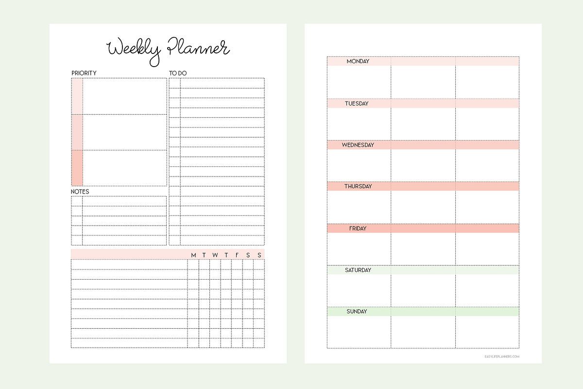Weekly Planner A5 Inserts, a Stationery Template by EasyLifePlanners (Photo 4 of 5)