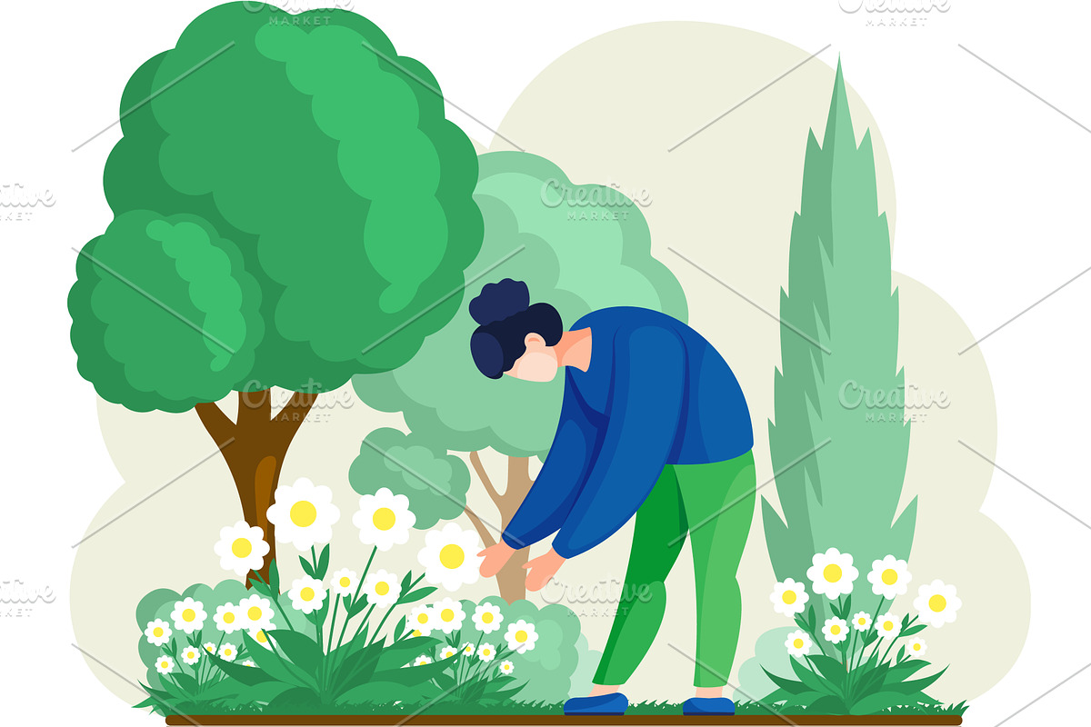Girl gardening plants on backyard, an Object Illustration by TopVector