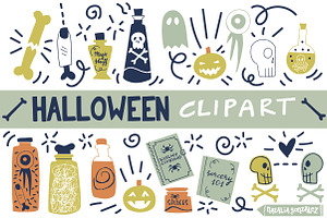 Halloween retro clipart blue