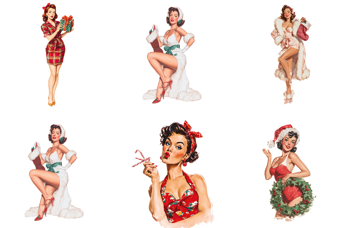 Vintage Pin Up Christmas Girl Clipar, an Illustration by DreamArtGraphic (Photo 2 of 4)