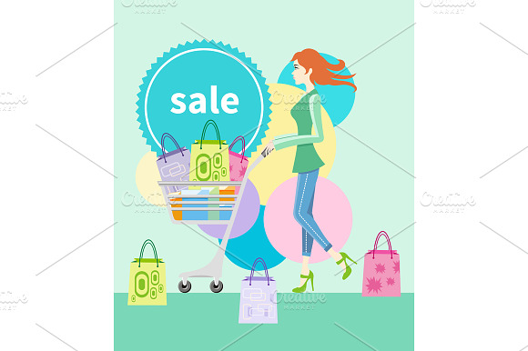 Shopping girl with trolley shopping preview 2