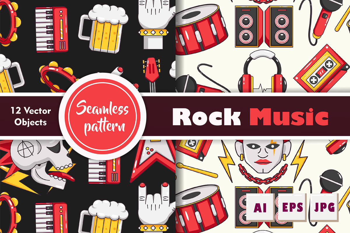 Rock Music seamless pattern, a Pattern Graphic by Kevyn Creative (Photo 1 of 3)