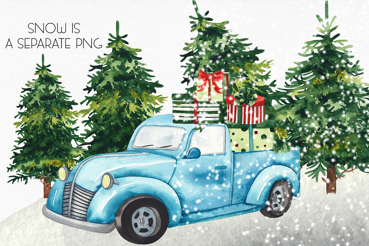 Watercolor Christmas trucks, an Object Graphic by Ana-Sakuta (Photo 12 of 19)